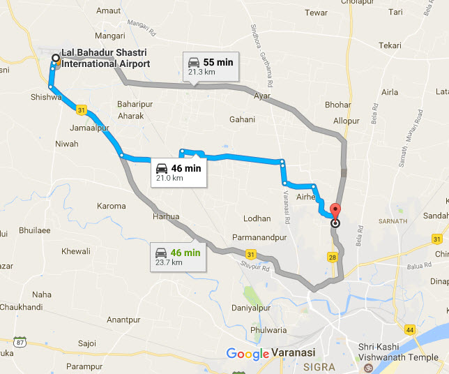 map-from-varanasi-airport